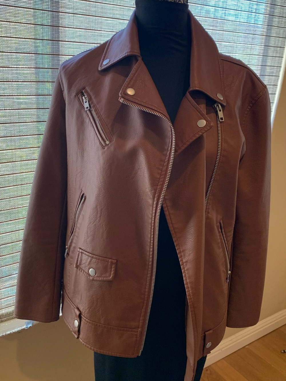 7 For All Mankind Brown Leather Moto Jacket
